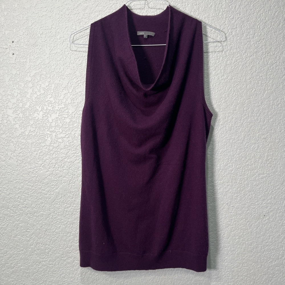 Vince Sweater Women Large Purple Cowl Neck Sleeveless Knit Tank Top Contemporary
